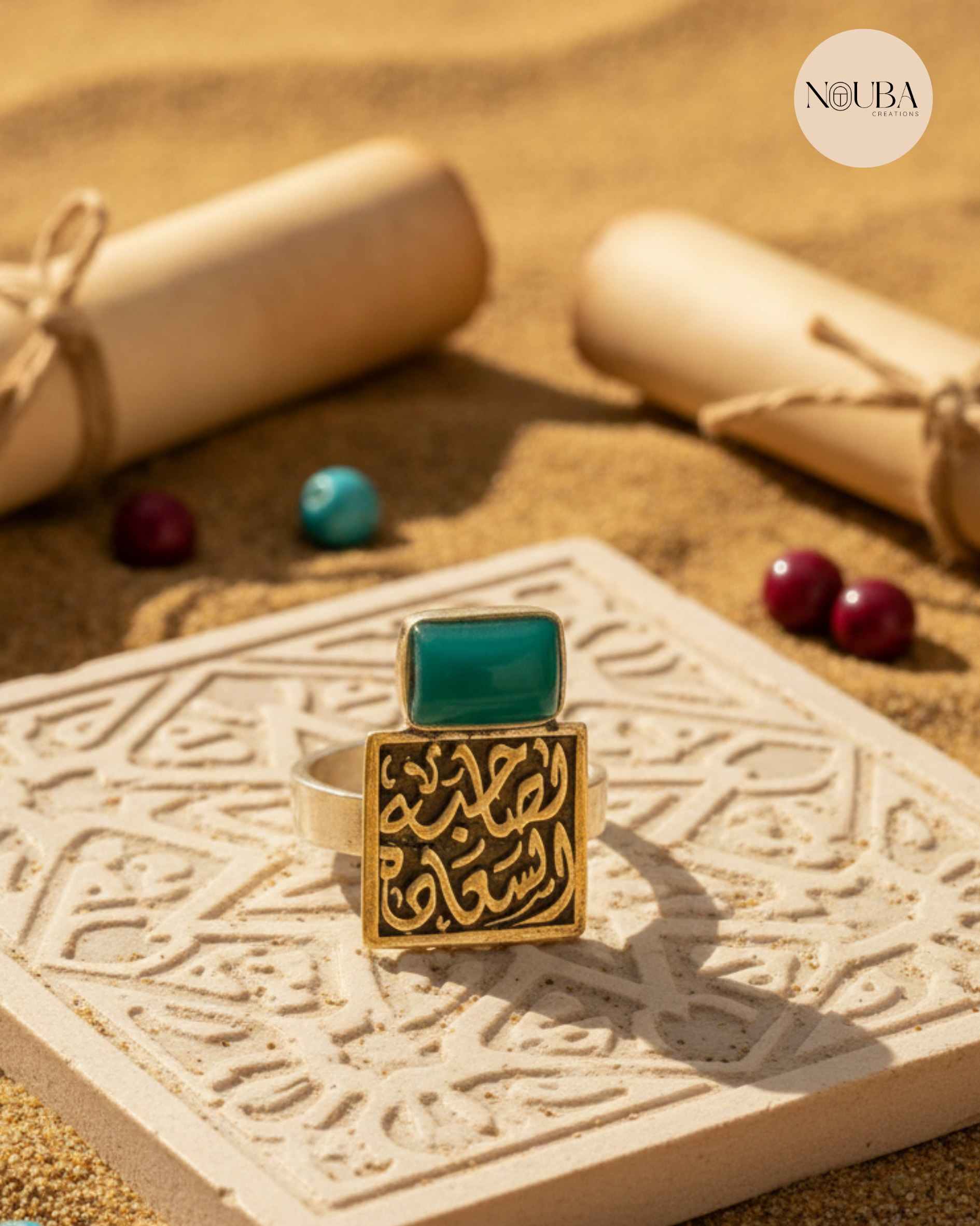 Bague “Le Porteur de Joie” – Argent 925 & Calligraphie Arabe Artisanale