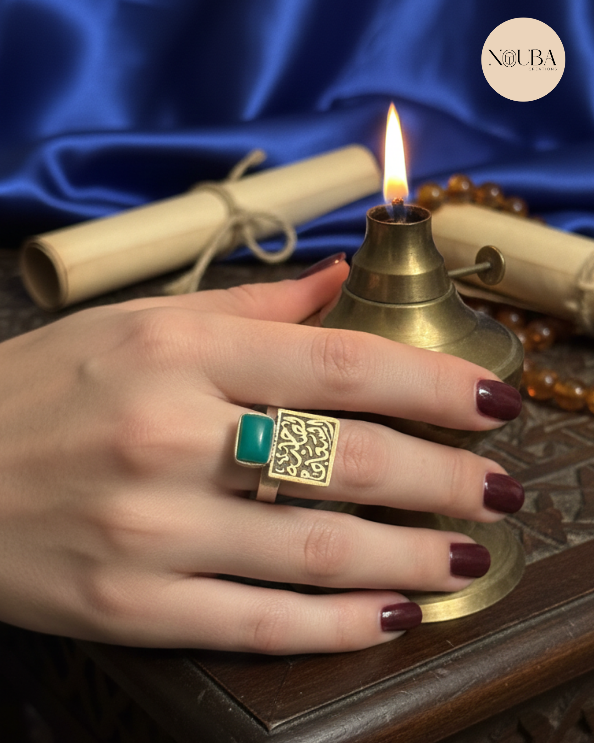 Bague “Le Porteur de Joie” – Argent 925 & Calligraphie Arabe Artisanale