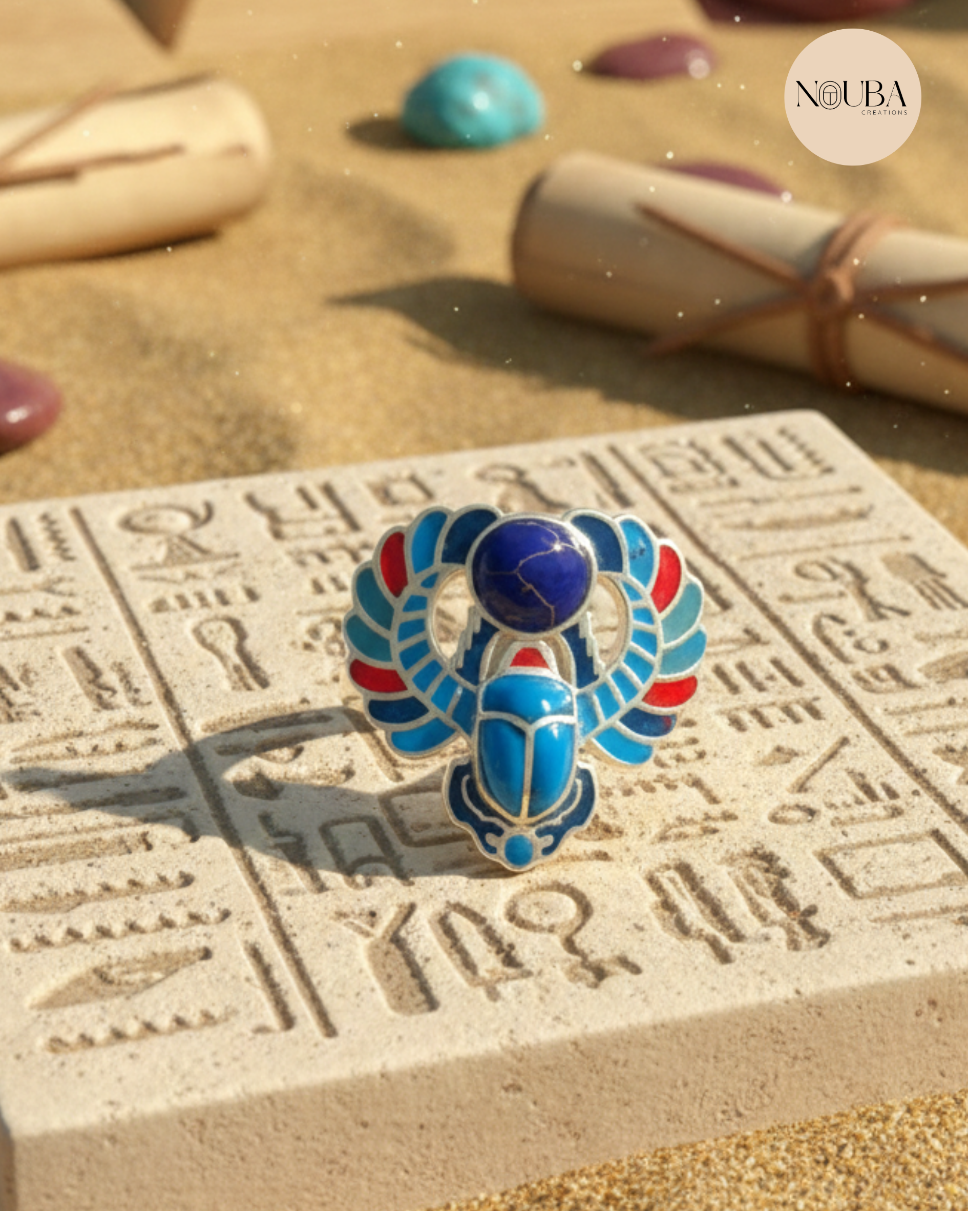 Bague Scarabée Égyptien en Argent 925 – Symbole de Protection et Renaissance