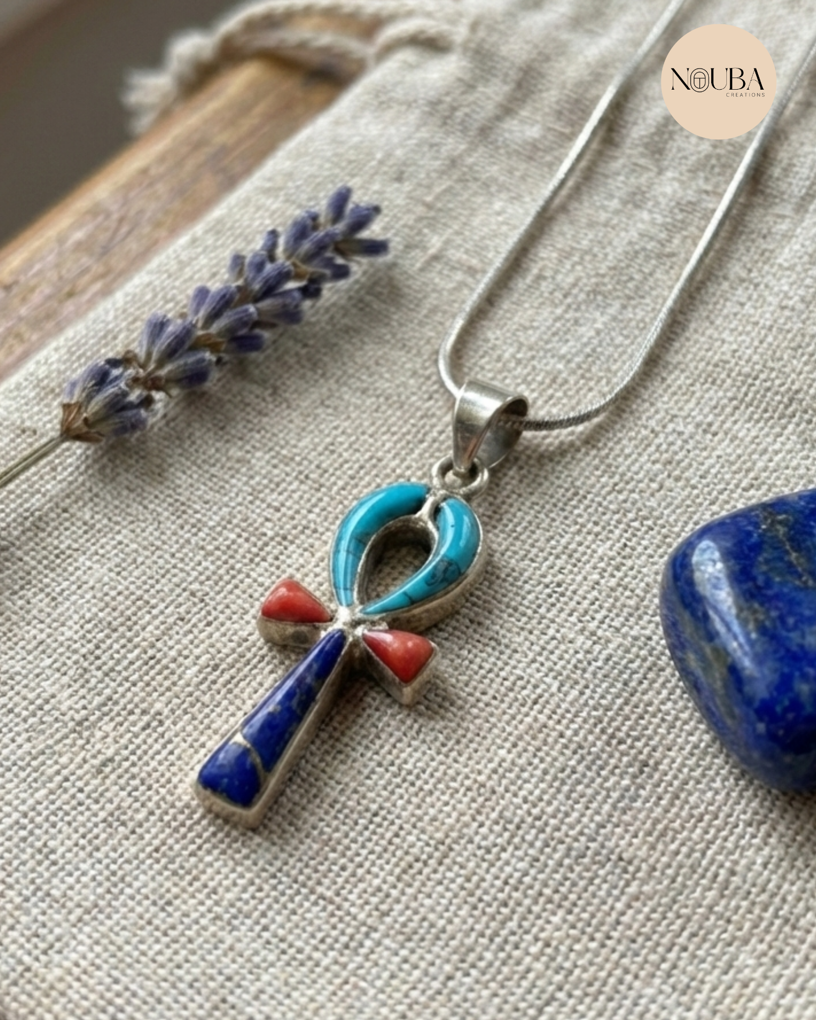 Pendentif Ankh en Argent 925 avec Pierres – Symbole de Vie de l’Égypte Ancienne