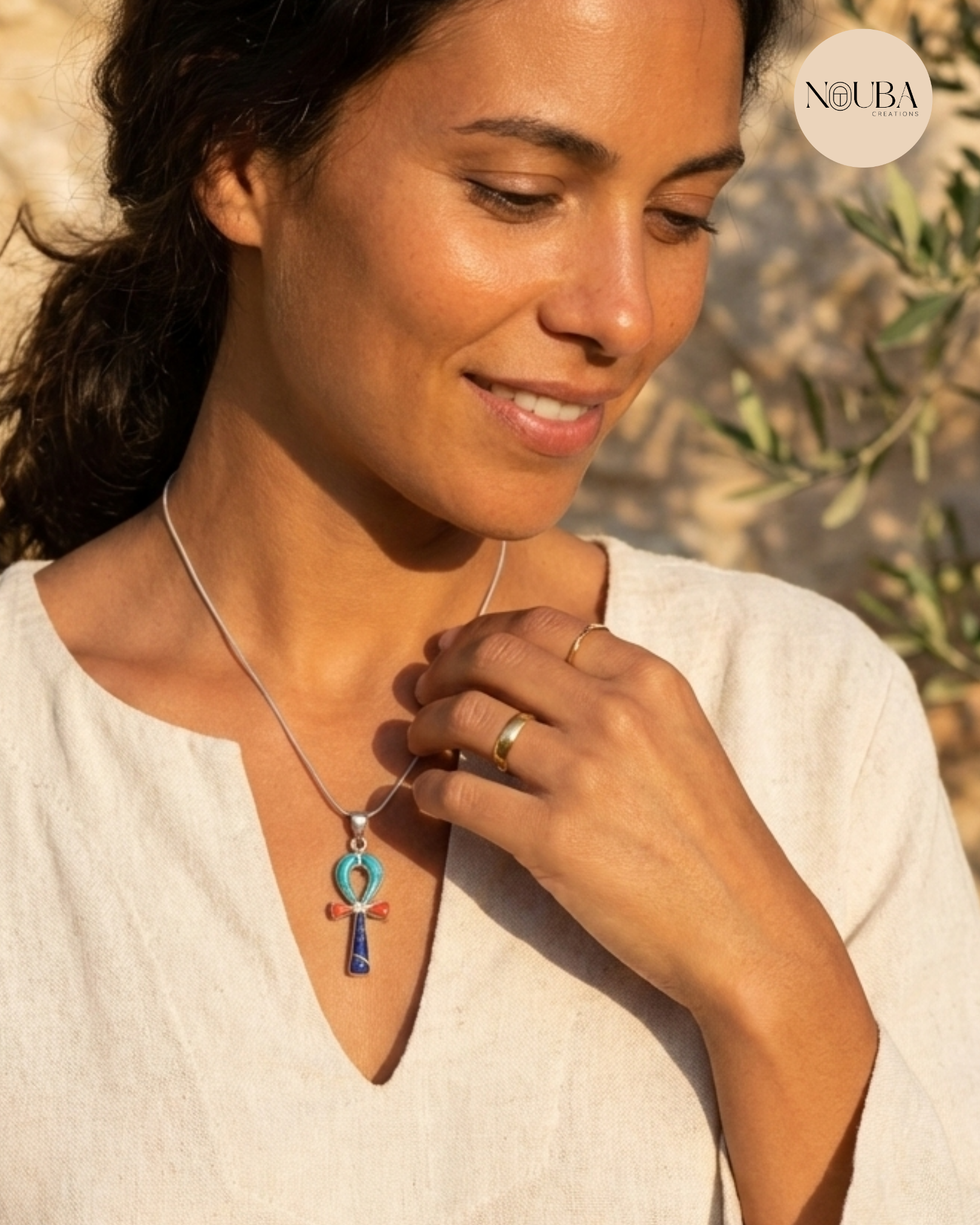 Pendentif Ankh en Argent 925 avec Pierres – Symbole de Vie de l’Égypte Ancienne