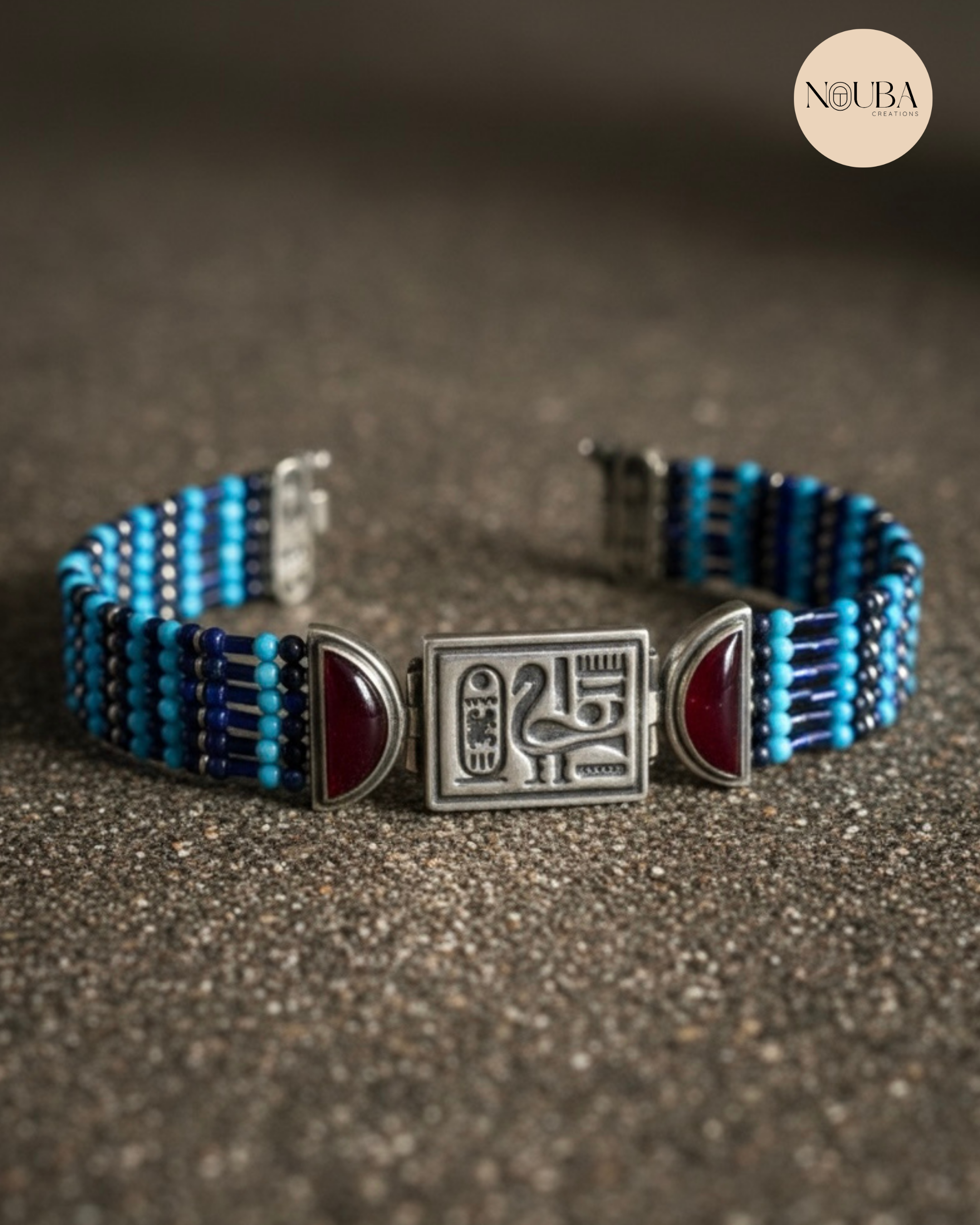 Bracelet Pharaonique Authentique en Argent 925 – Symboles de l’Égypte Ancienne