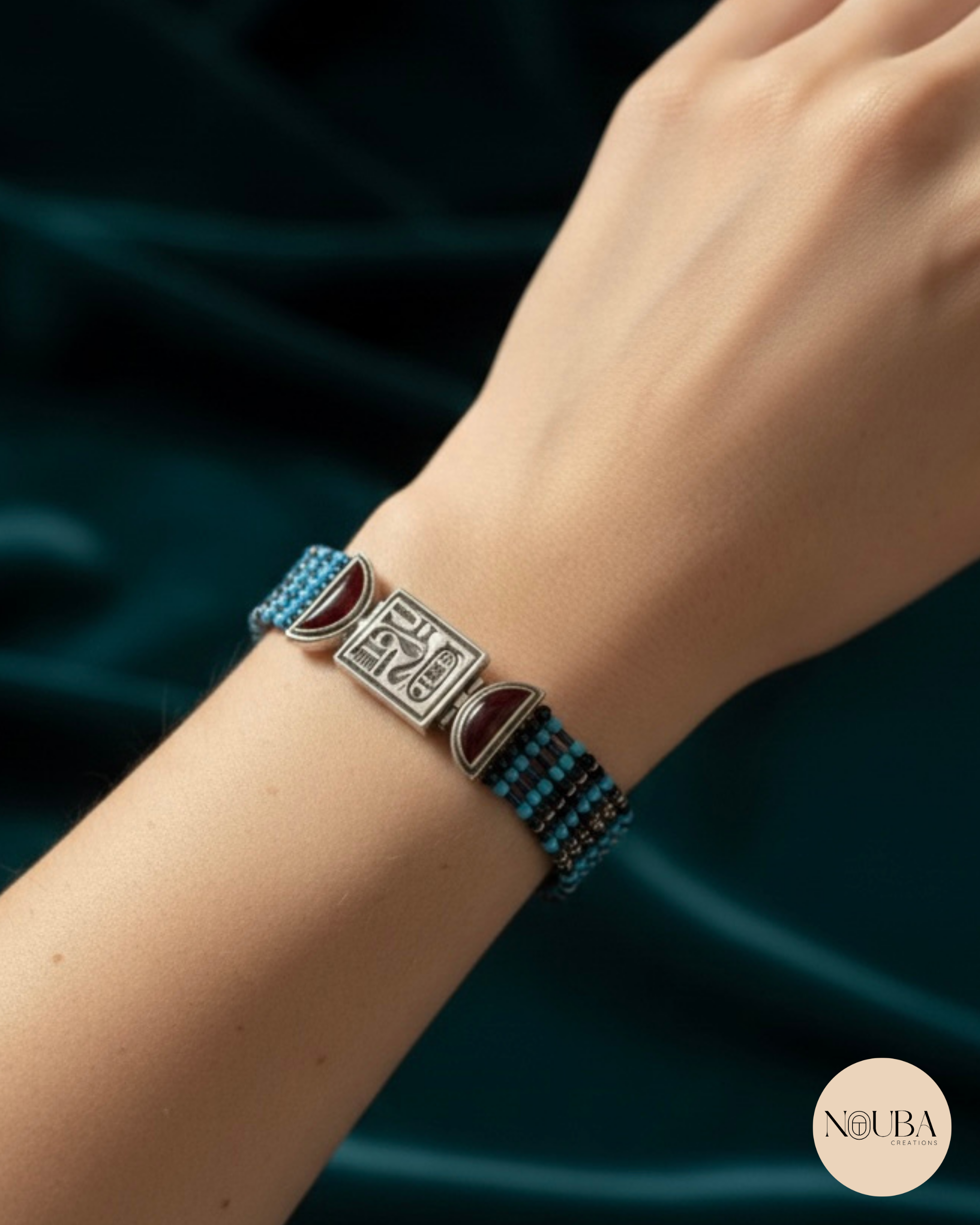 Bracelet Pharaonique Authentique en Argent 925 – Symboles de l’Égypte Ancienne