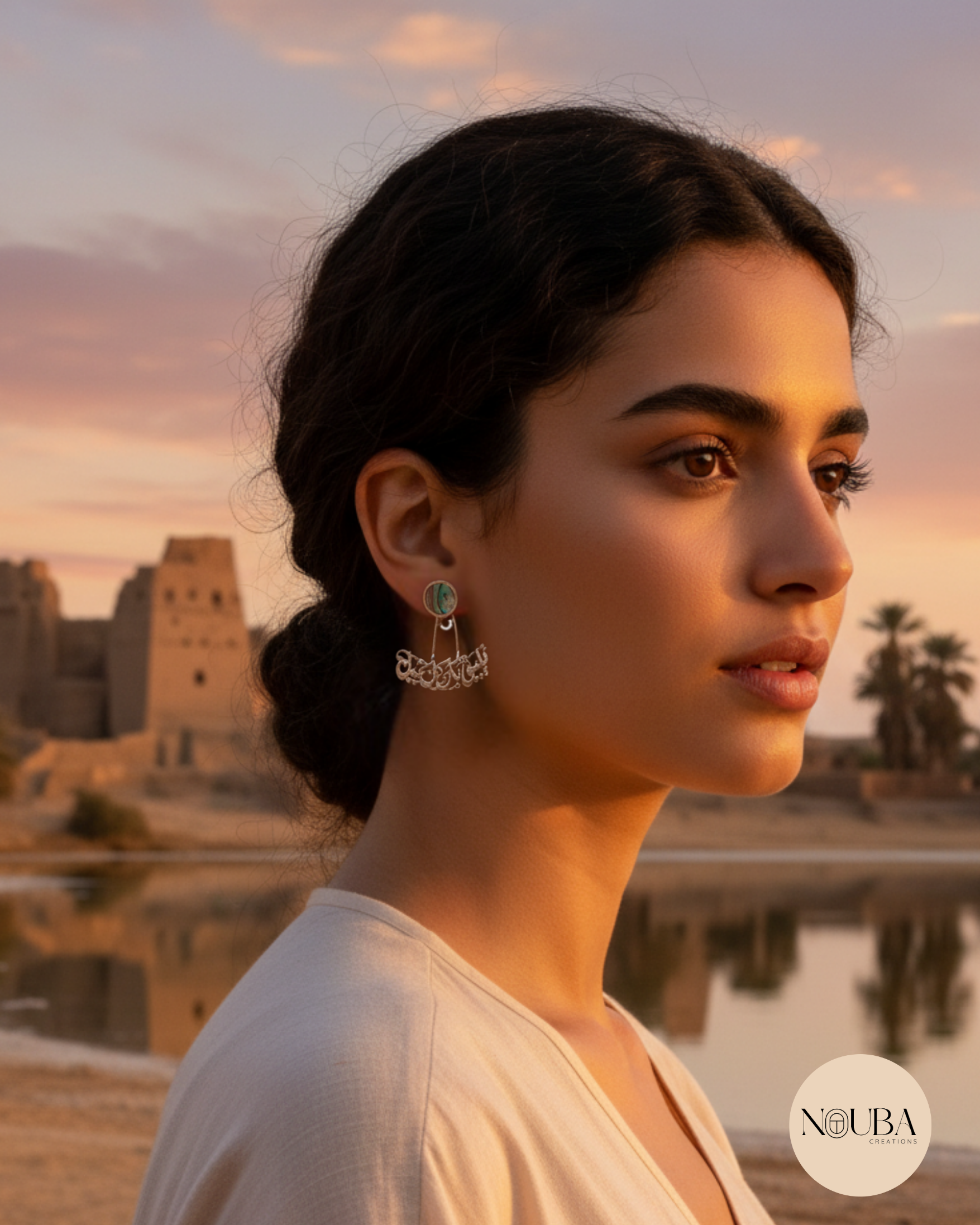 Boucles d’Oreilles 3-en-1 en Argent 925 – Calligraphie Arabe “Tout ce qui est beau te convient”
