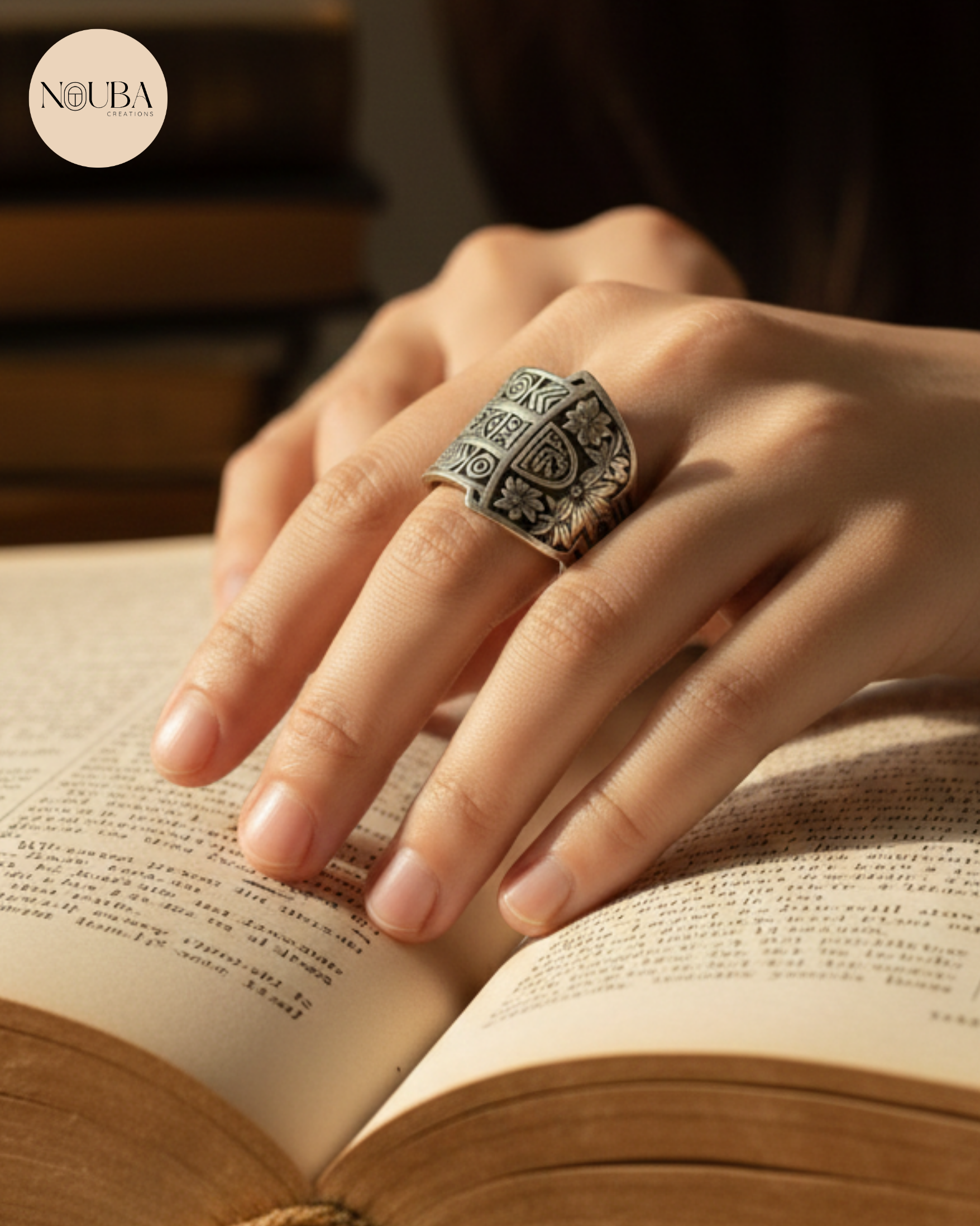 Bague Hamsa en Argent 925 – Motifs Orientaux Gravés – Protection & Élégance