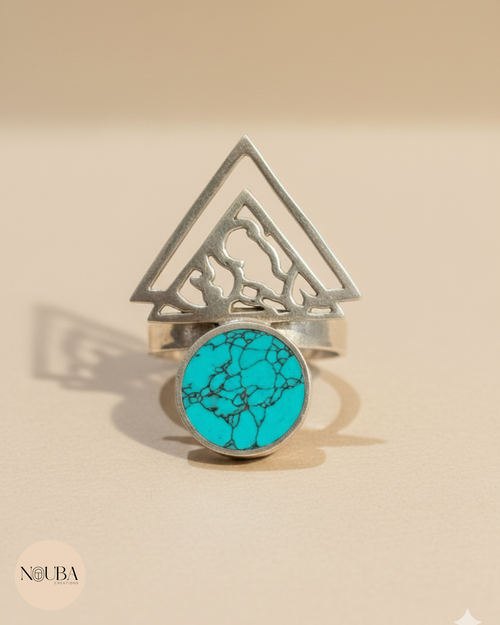 Bague en Argent 925 avec Pierre Turquoise – Design Triangle Oriental