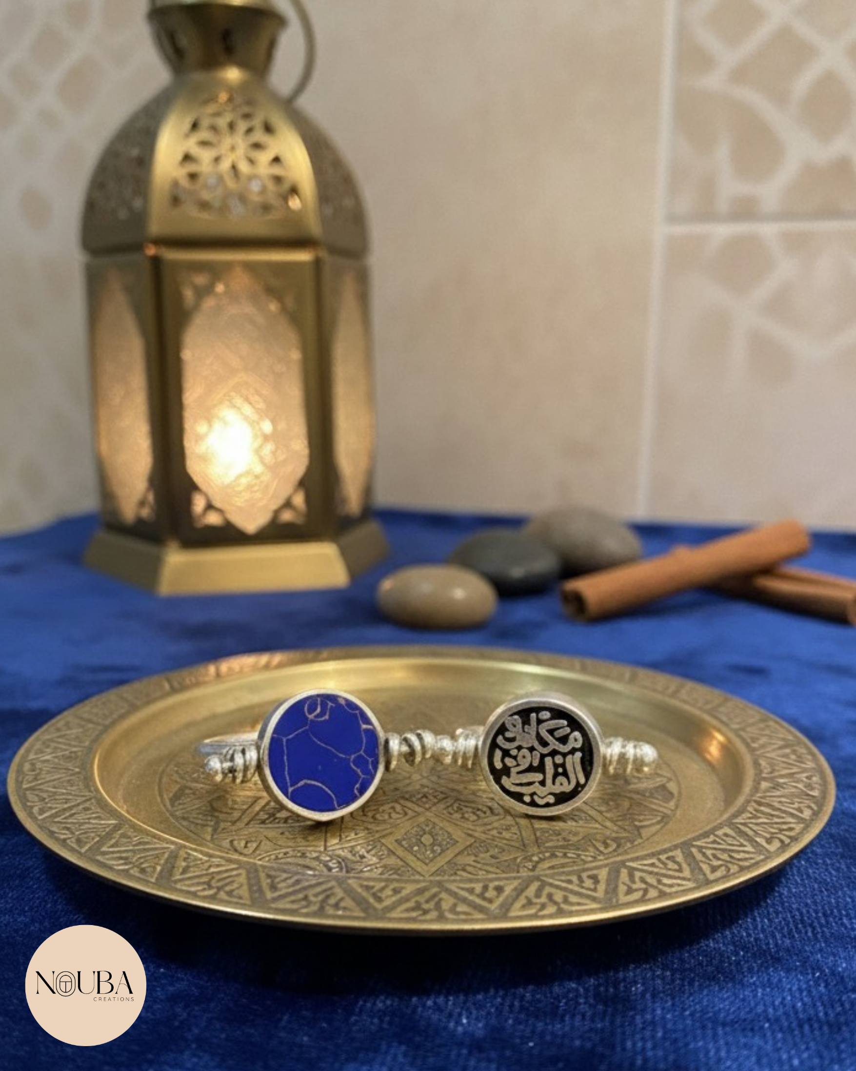 Bague Double Face Argent 925 – Pierre Semi-Précieuse & Calligraphie Arabe “Ton lieu est mon cœur”