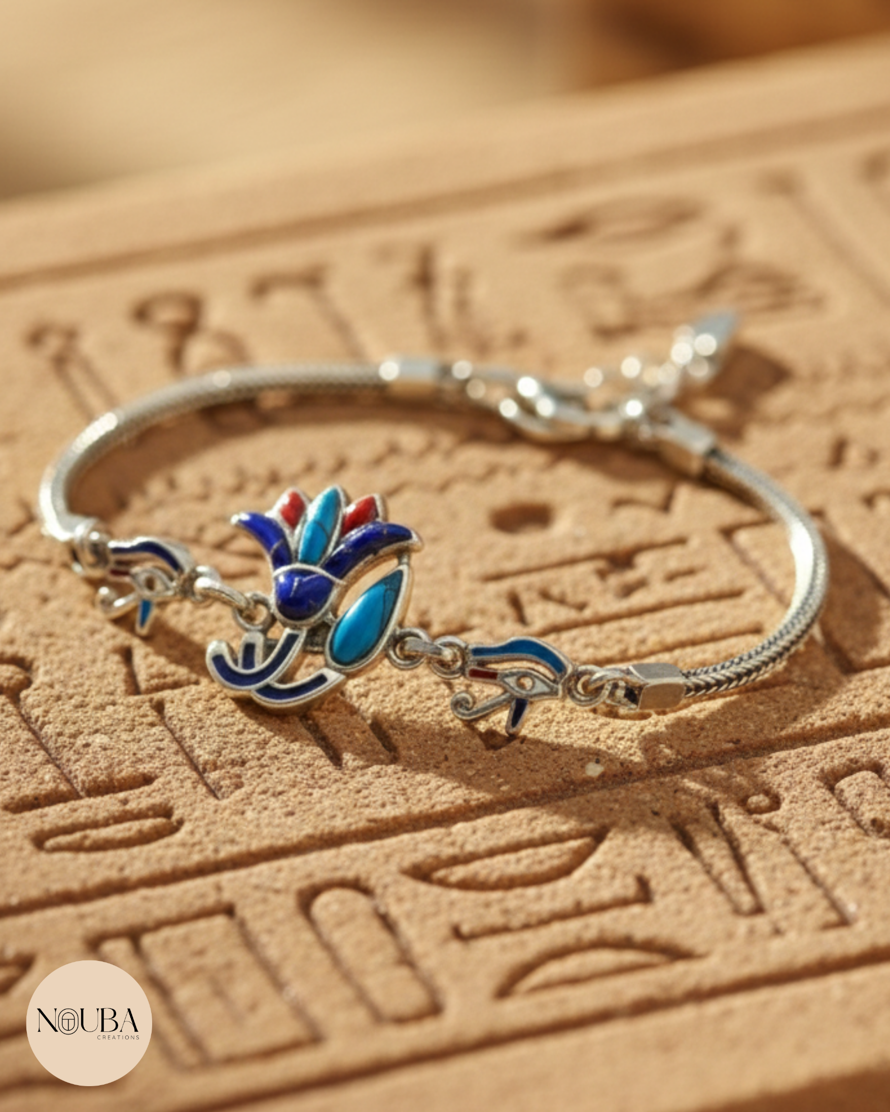 Bracelet Lotus Sacré & Œil d’Horus – Argent 925