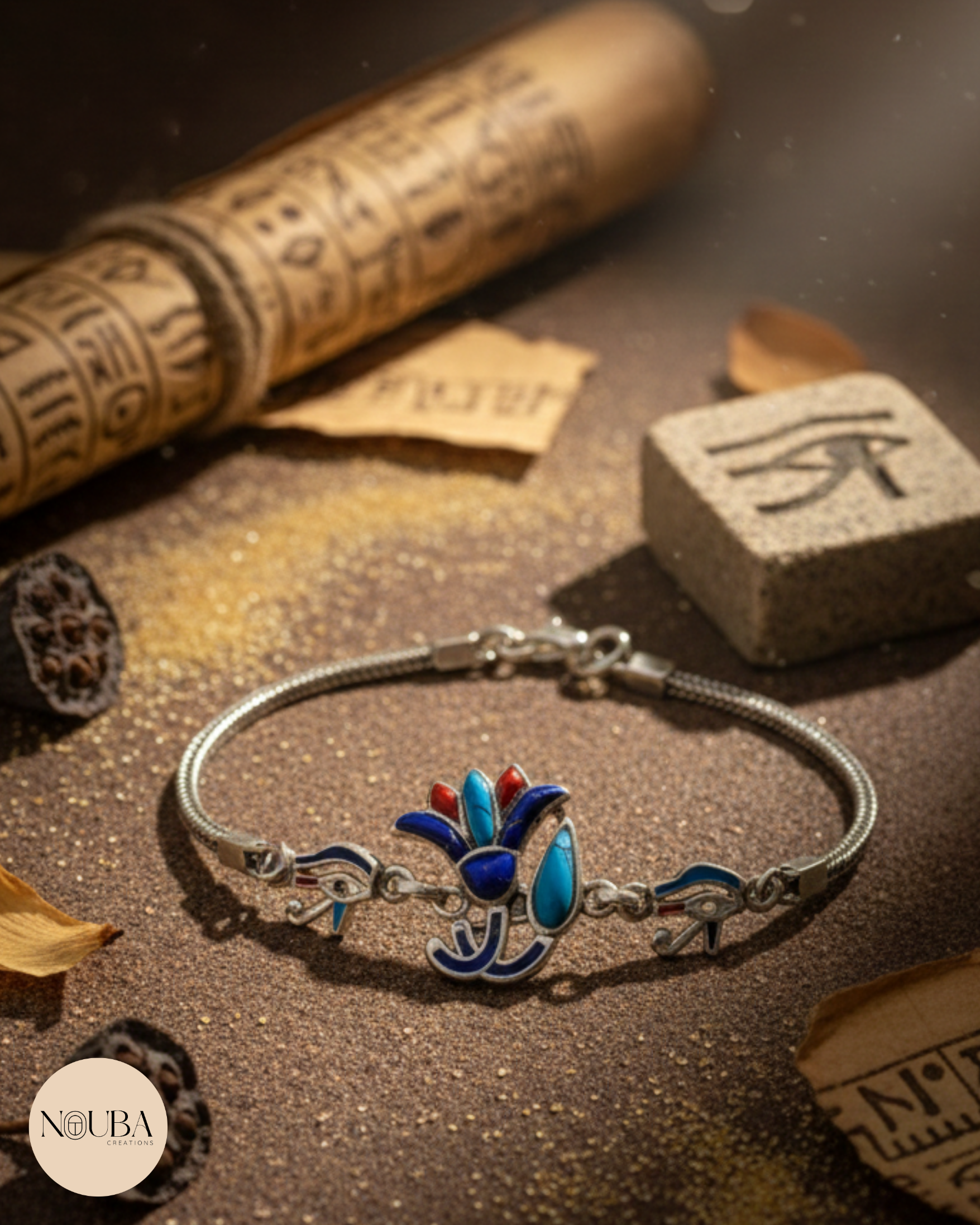 Bracelet Lotus Sacré & Œil d’Horus – Argent 925