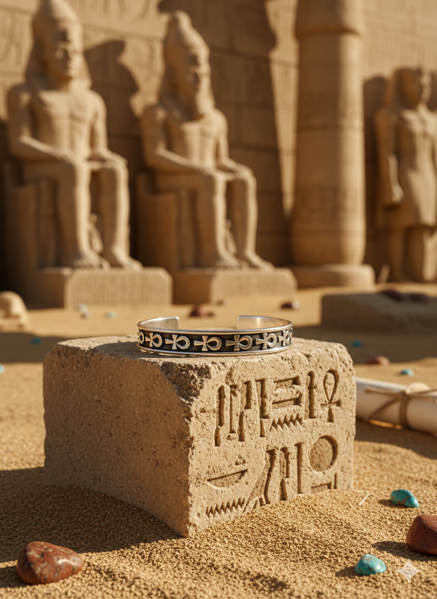Bracelet Ankh en Argent 925 – Symbole Égyptien de Vie Éternelle