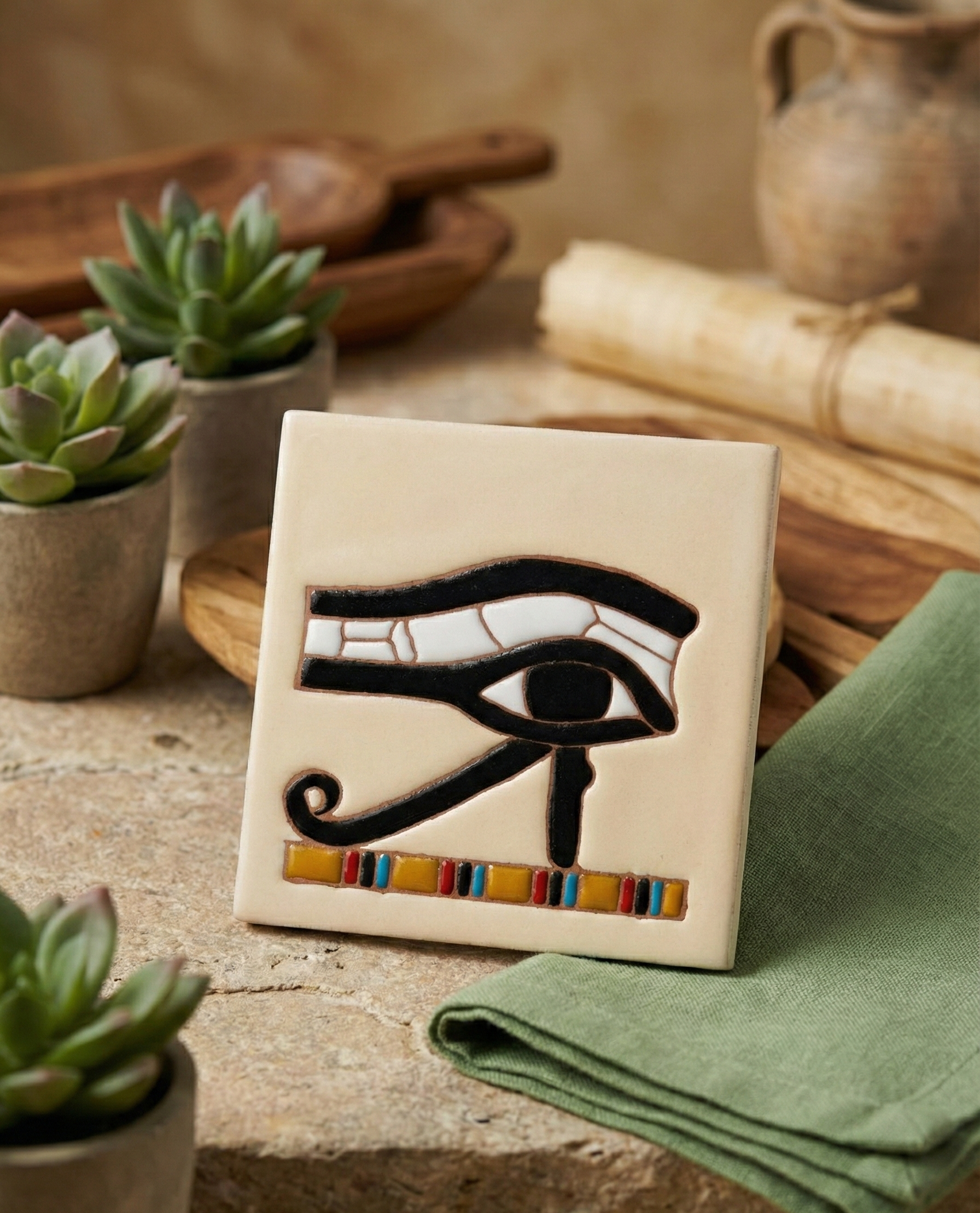 Sous-Verre Œil d’Horus en Céramique – Fait Main – Artisanat Égyptien