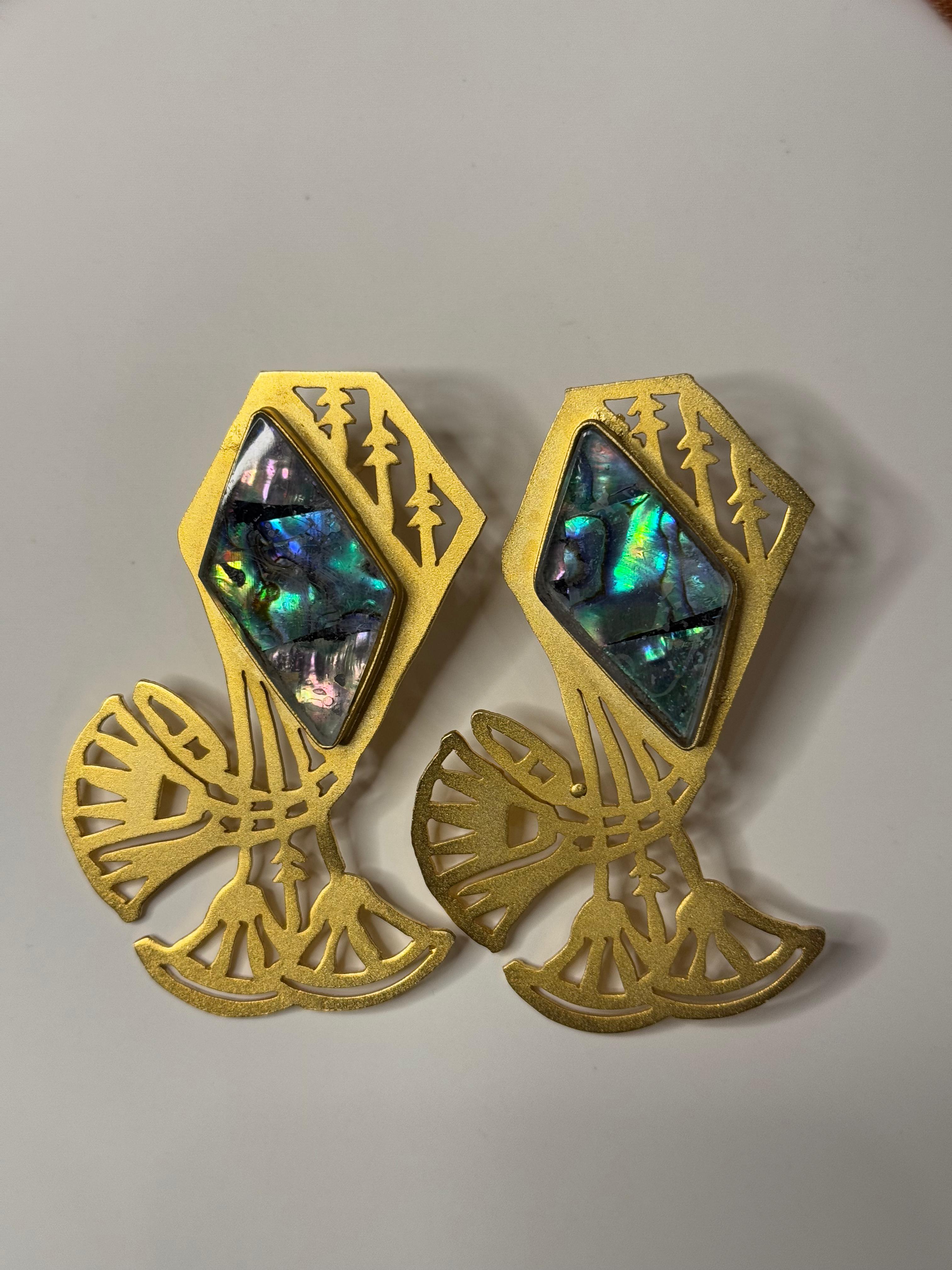 Boucles d'Oreilles Abalone et Lotus en Cuivre Plaqué Or